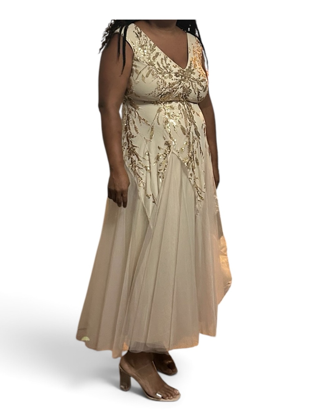 Ever Pretty Rose Gold Sequin Beaded Tulle Formal Gown Maxi Dress US 16 0XL - Picture 8 of 11